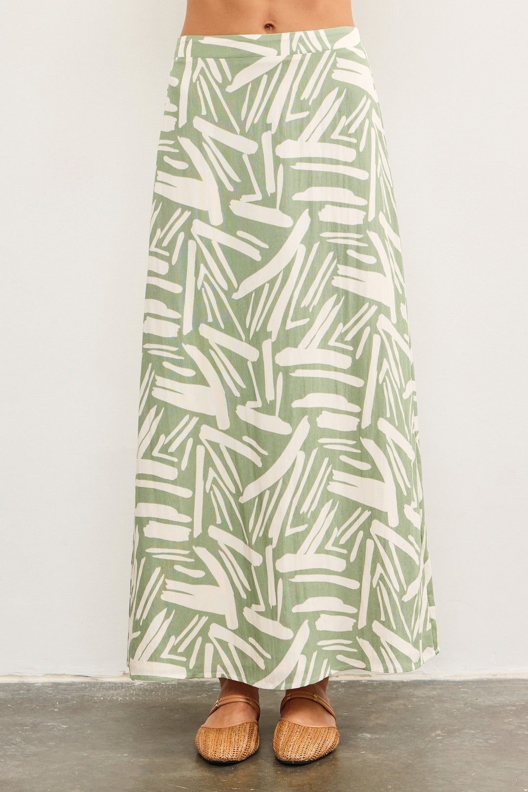 Sage Floral Print A-line Maxi Skirt
