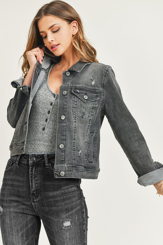 The Tracey Black Vintage Wash Denim Jacket
