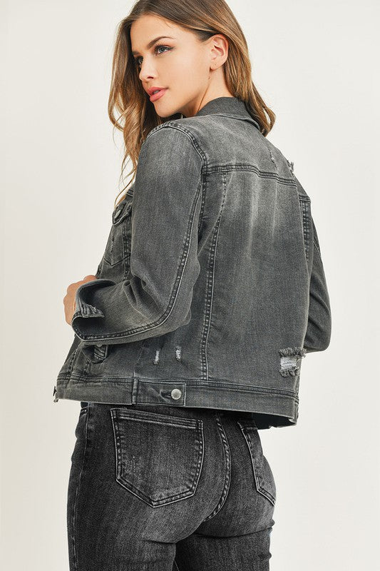 The Tracey Black Vintage Wash Denim Jacket