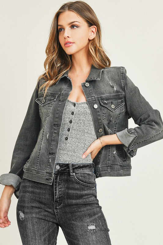 The Tracey Black Vintage Wash Denim Jacket