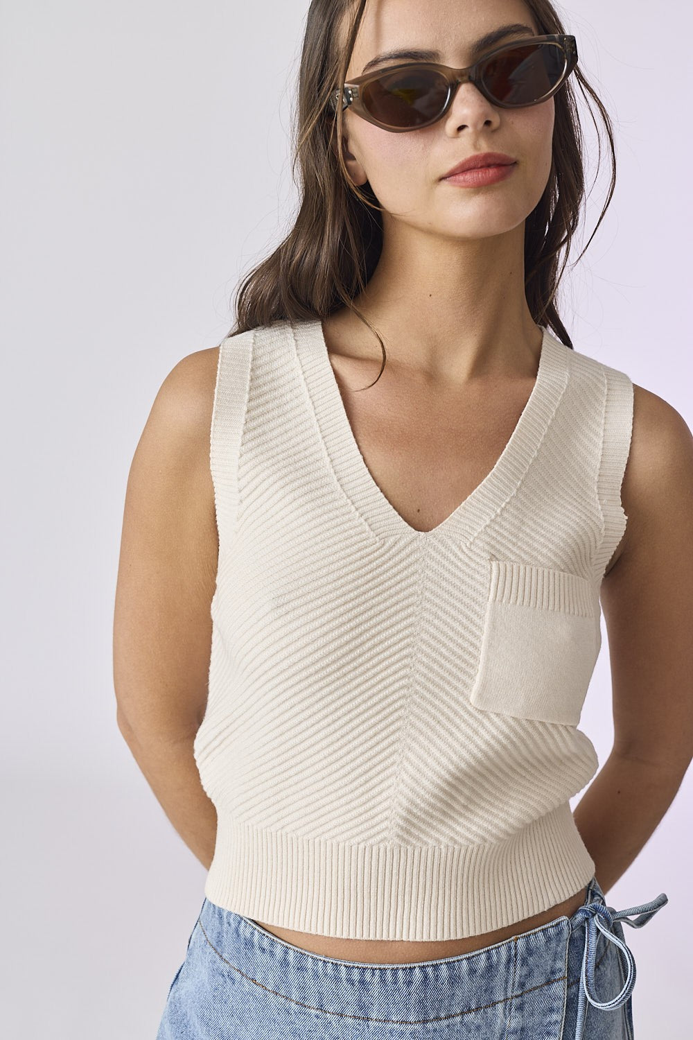 Katee Ribbed Knit Pocket Sweater Tank