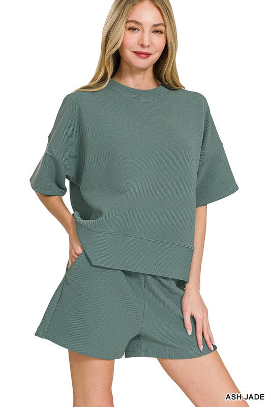 Lina Ribbed Lounge Top/Short Set