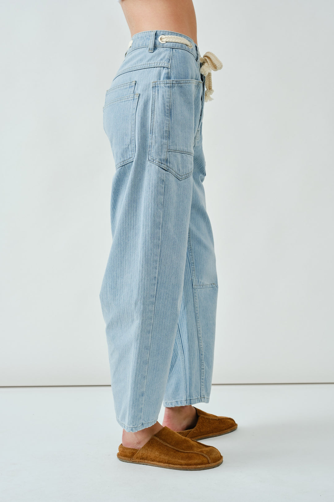 Sabrina Barrel Denim Pant with Tie Waist