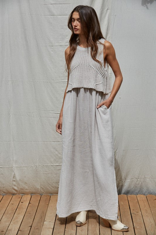 Misty Knit Sweater Round Neck Midi Dress