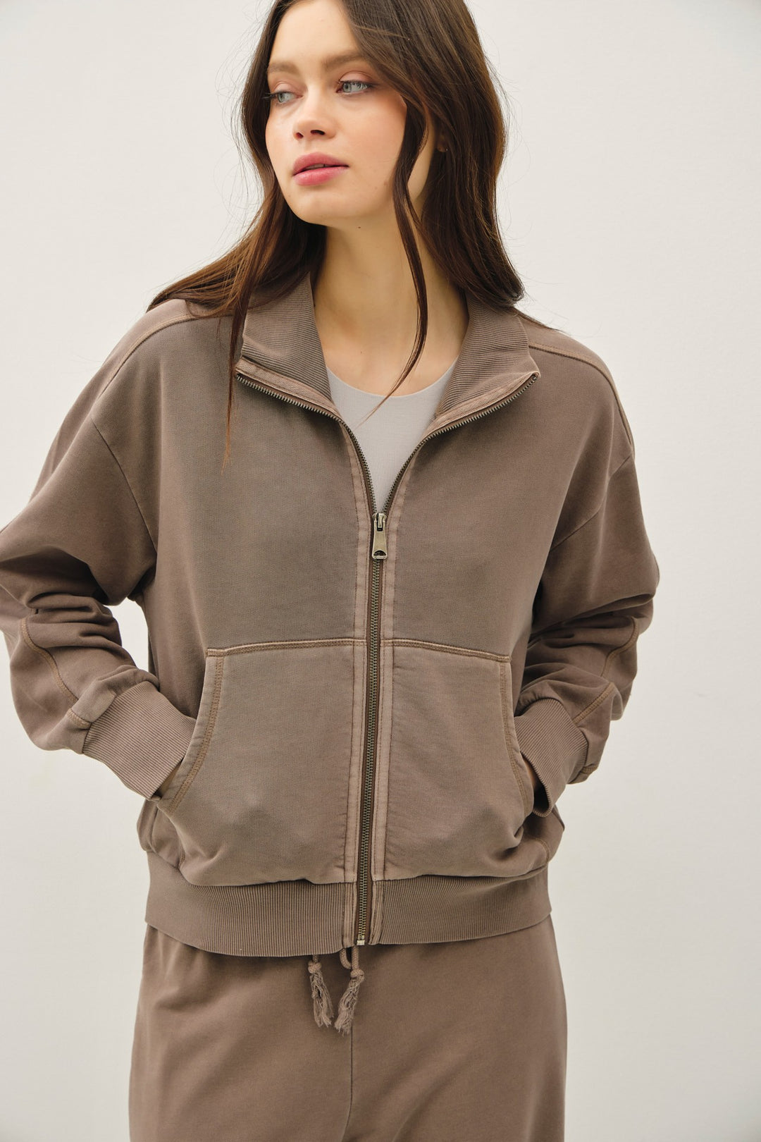 Sydni Acid Washed Zip Sweatshirt