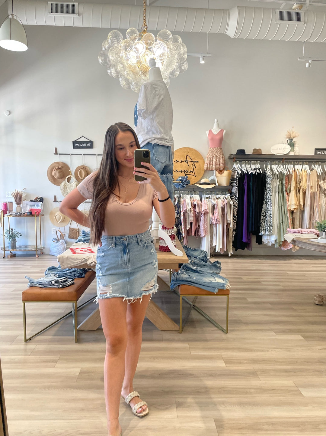 KanCan Distressed Denim Skirt