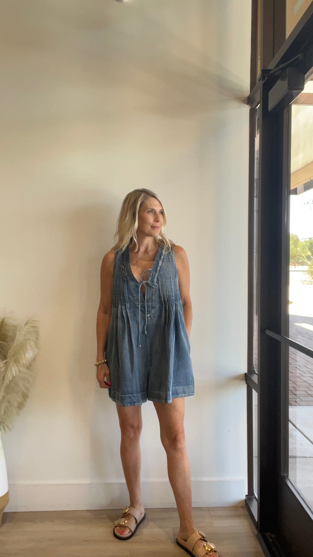 Tanille Pleated Denim Romper