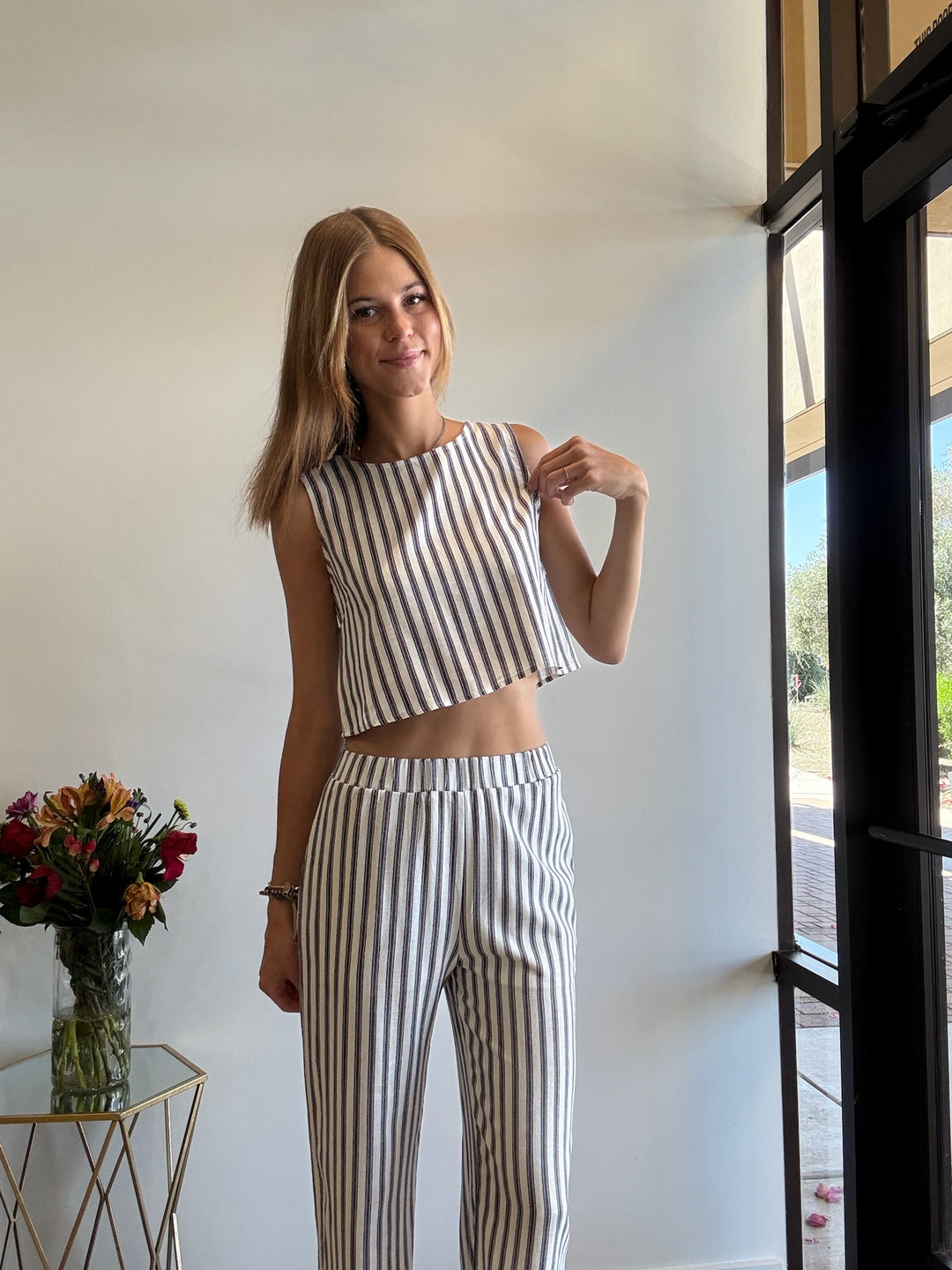Milana Striped Tie Back Linen Top/Pant Set