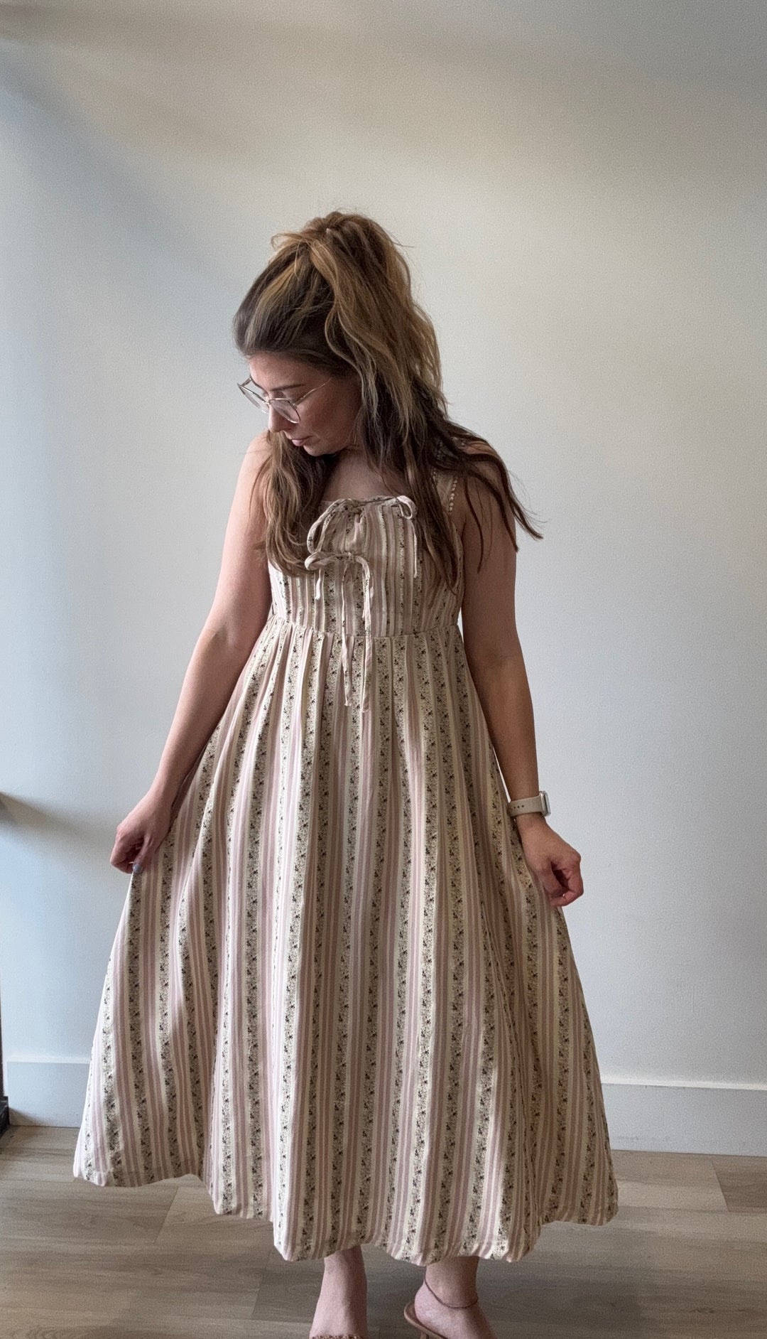 Ciara Embroidered Stripe Midi Dress