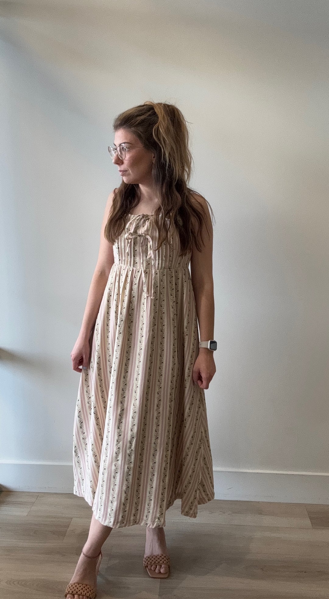 Ciara Embroidered Stripe Midi Dress