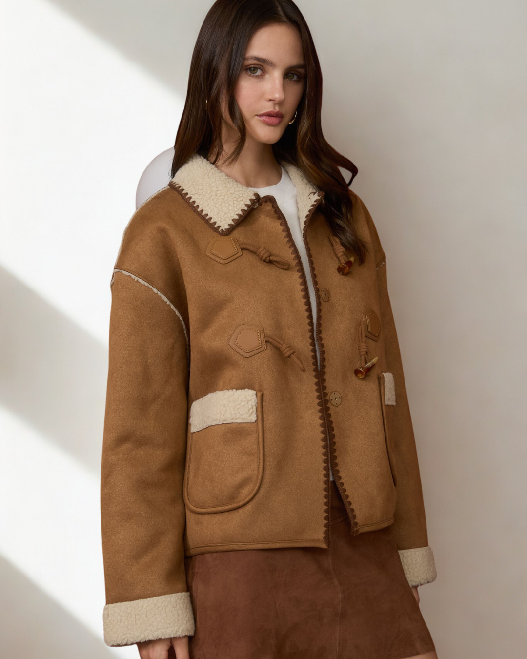 Bethany Faux Suede Toggle Button Coat