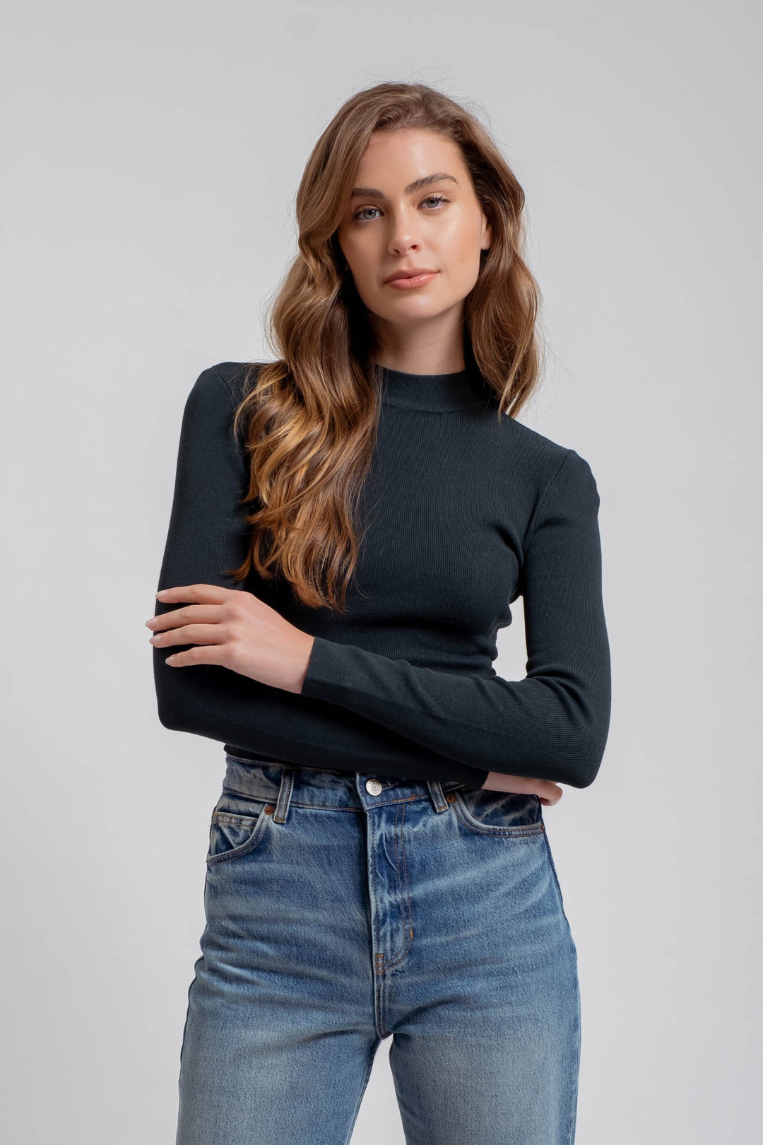 Desi L. Sleeve Mock Neck Sweater