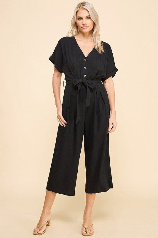 Winnie Btn Front Crop Jumpsuit