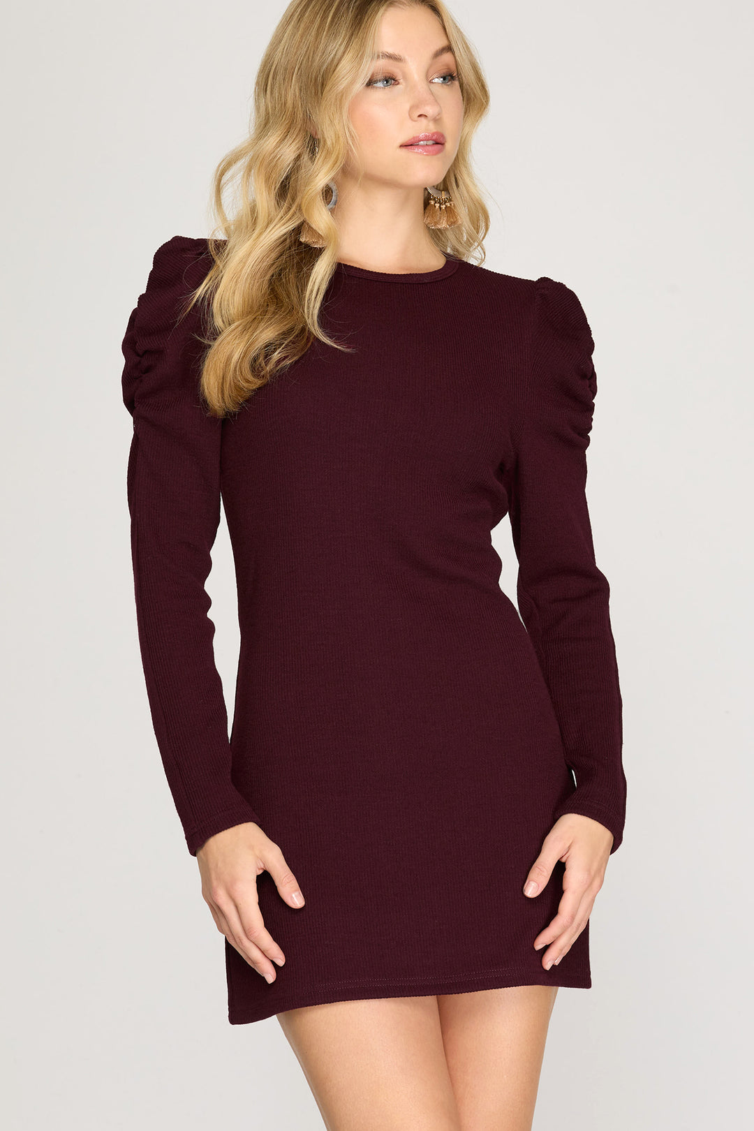 Remi Shirred Sleeve Sweater Dress