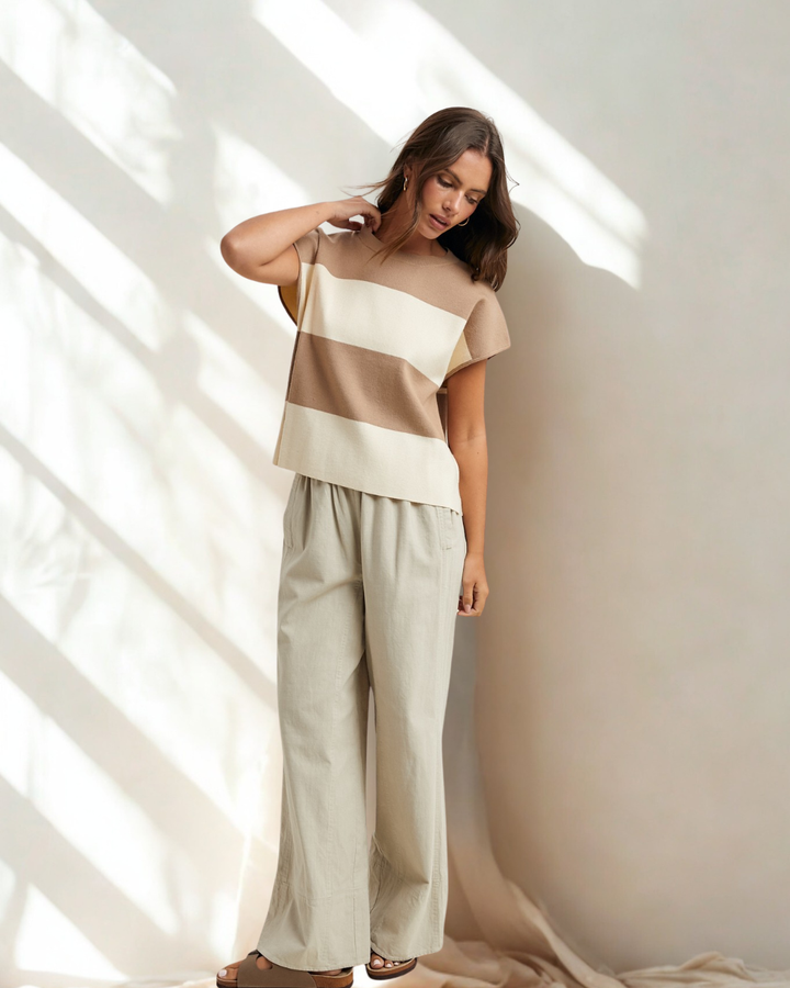 Jennifer Striped Short Sleeve Sweater