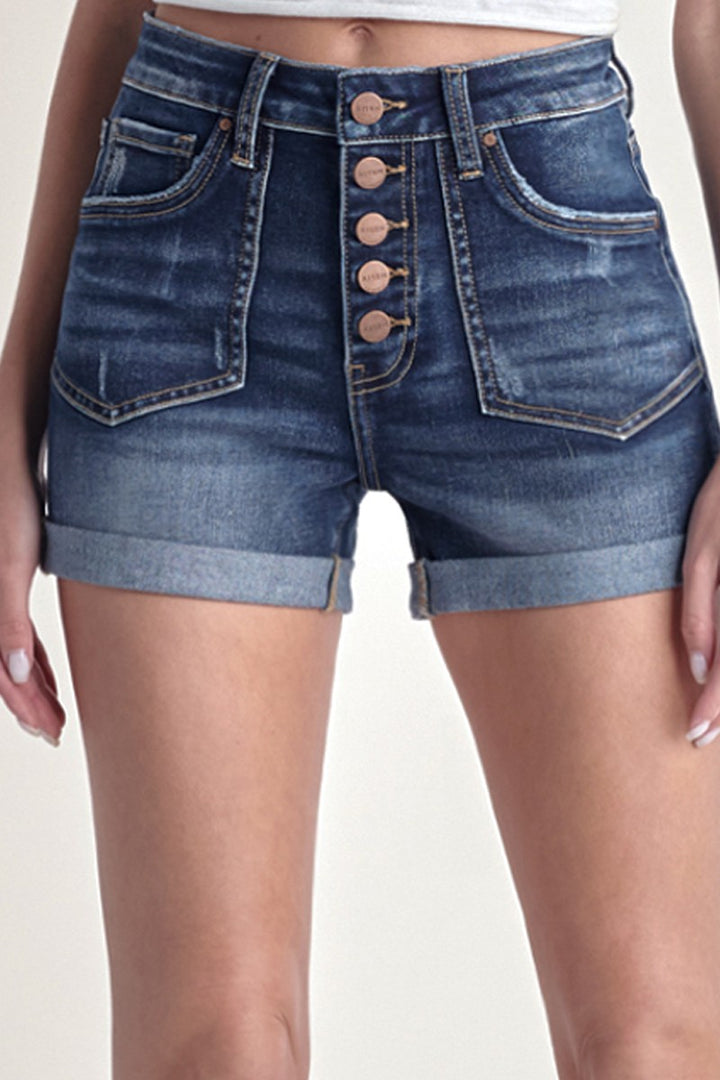 Abi Dark Wash Button Fly Cuff Denim Short