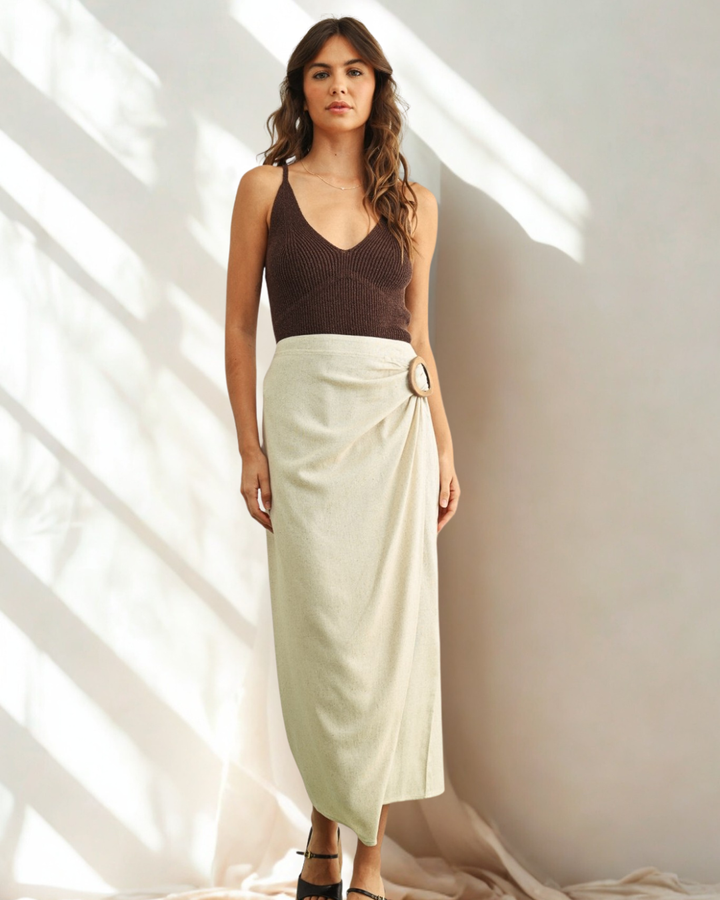 Natalia Linen Wrap Midi Skirt