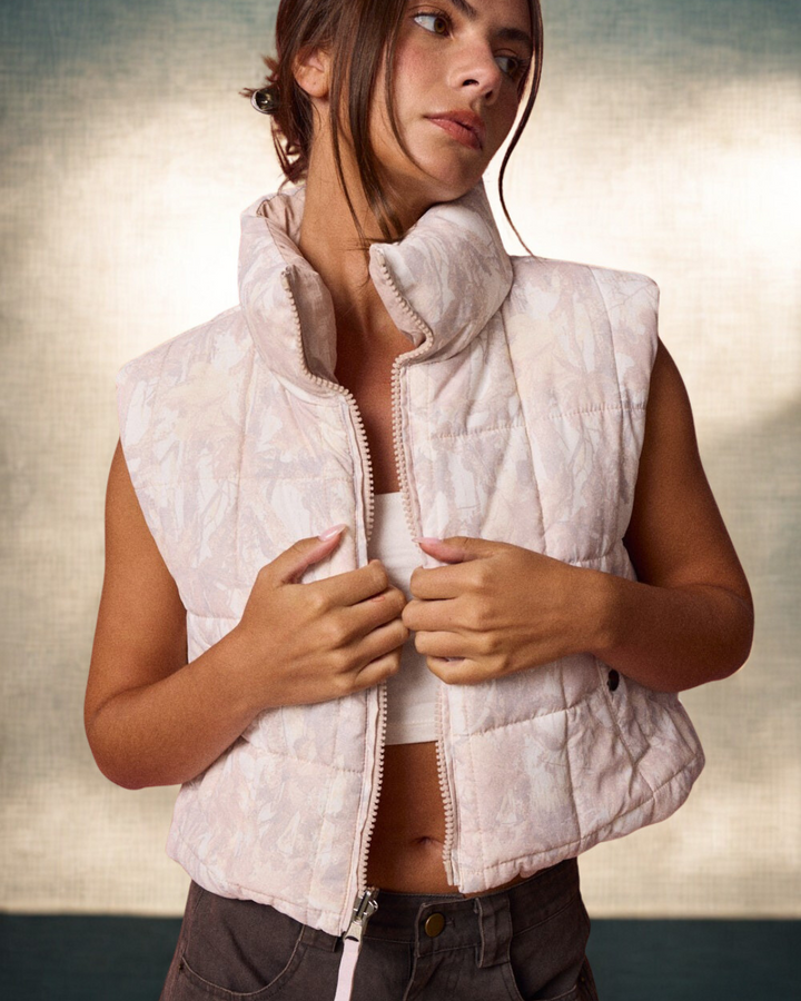 Carmela Reversible Girly Camo Puff Vest