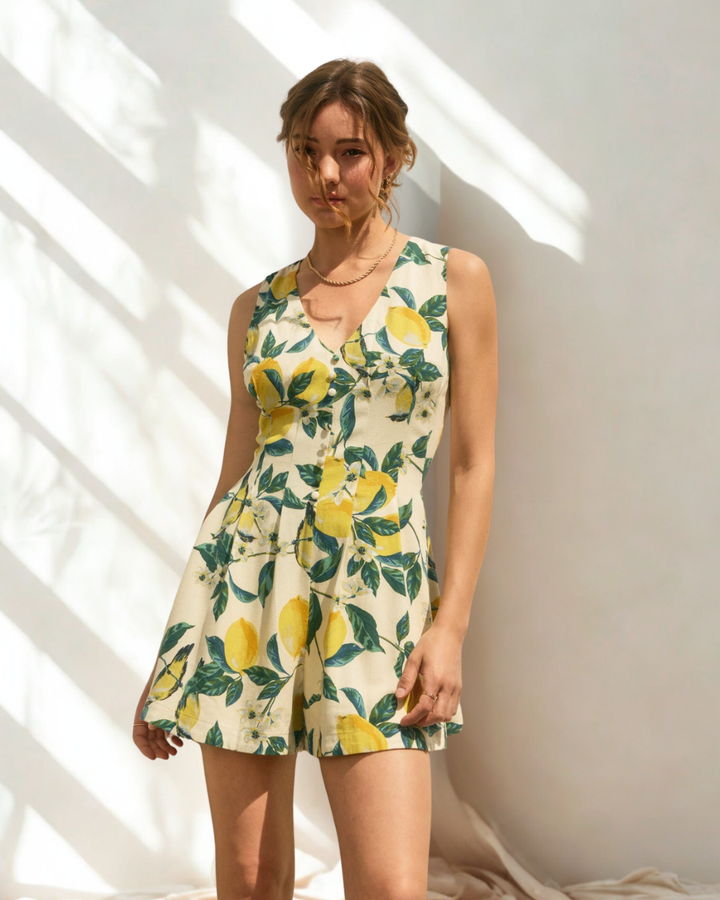 Presli Lemon Print Button Front Romper