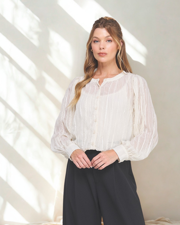 Reyna Embroidered Fancy Button Top
