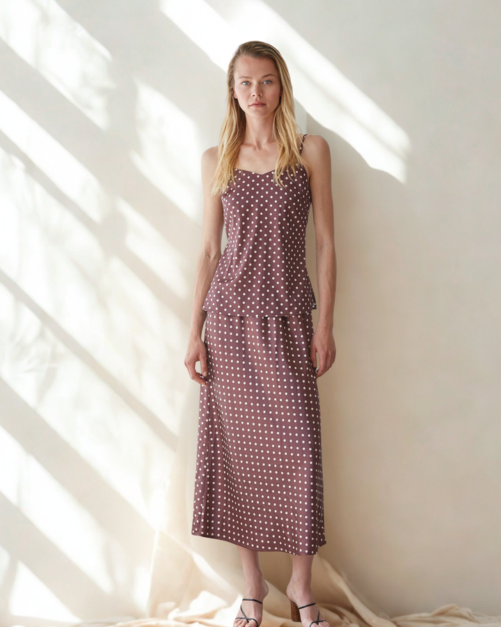 Kate Polka Dot Satin Maxi Skirt