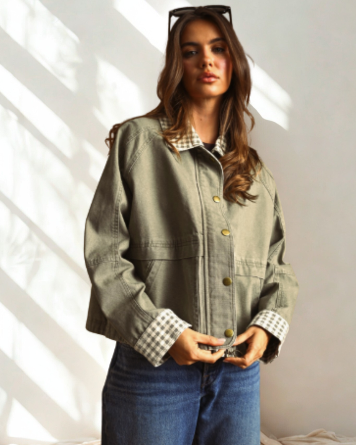 Gabby Gingham Collar Twill Jacket