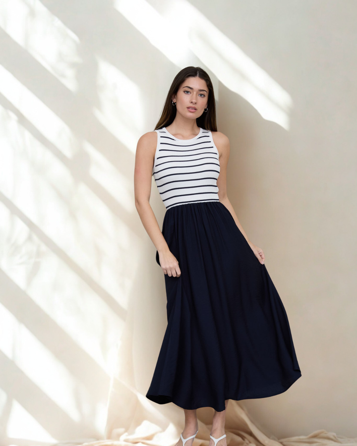 Amber Solid/Stripe Midi Tank Dress