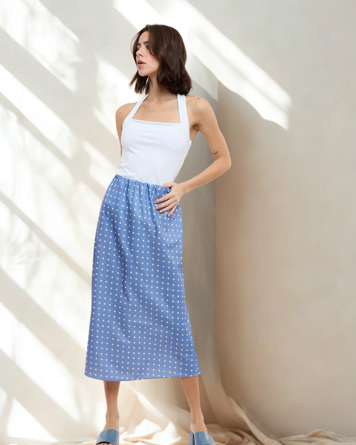 Tiana Polka Dot Satin Maxi Skirt
