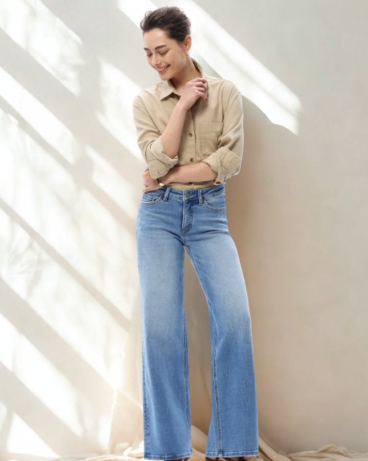 The Ashtyn Mid Rise Wide Leg Denim Jeans