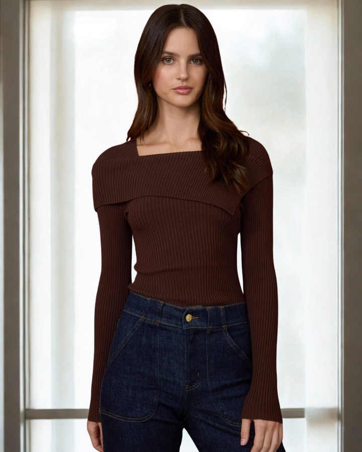 Lola Asymmetrical Ribbed Long Sleeve Top