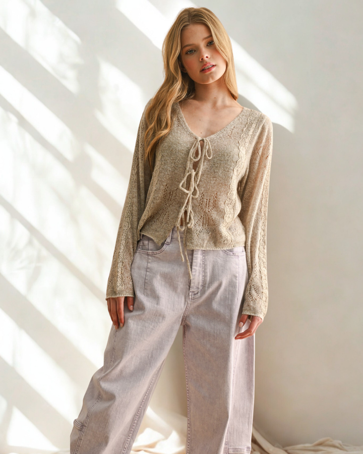 Shawna Lace Contrast Tie Cardigan