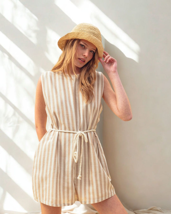 Bryanna Tonal Stripe Tie Waist Romper