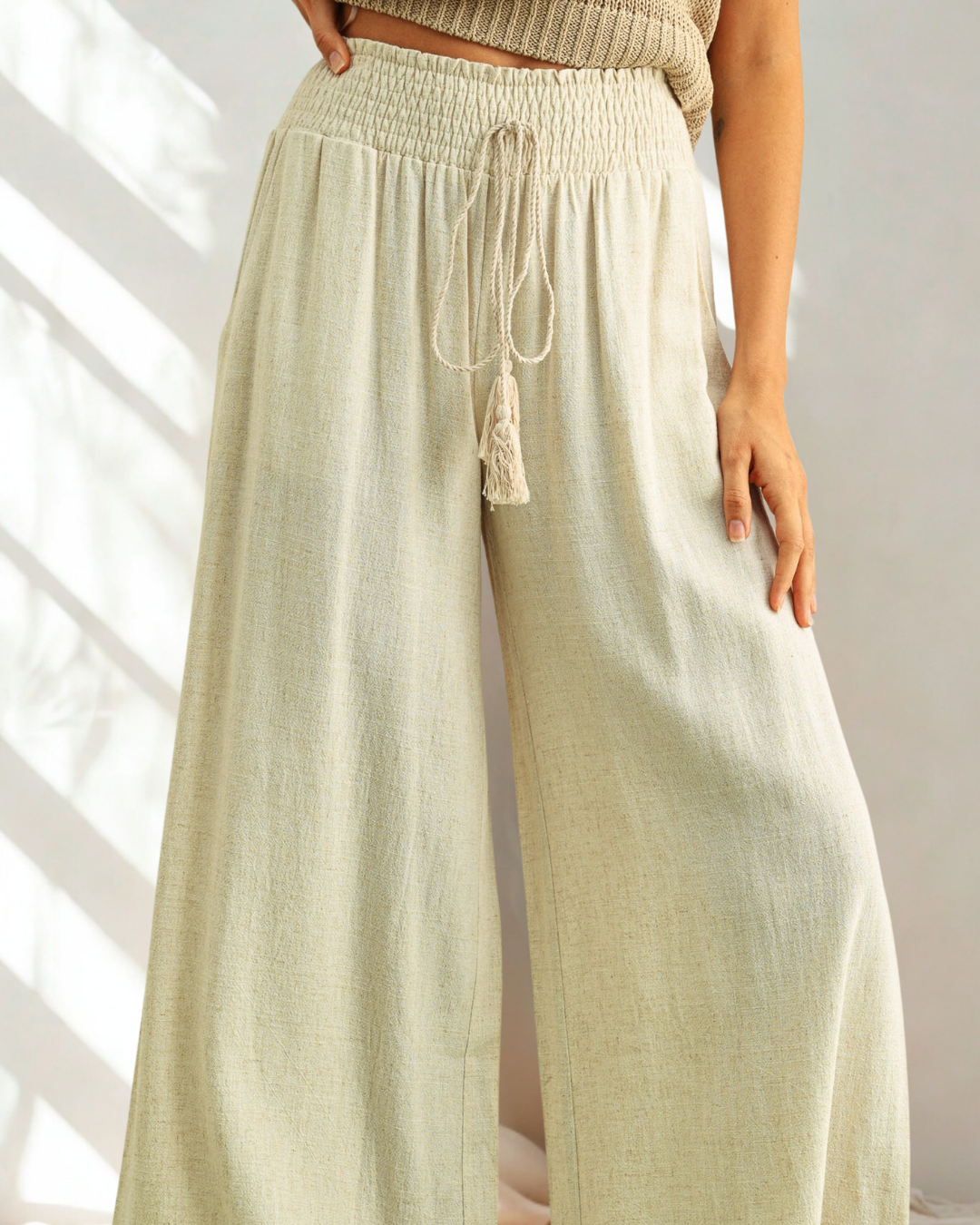 Blake Cotton Linen Smocked Waist Pant