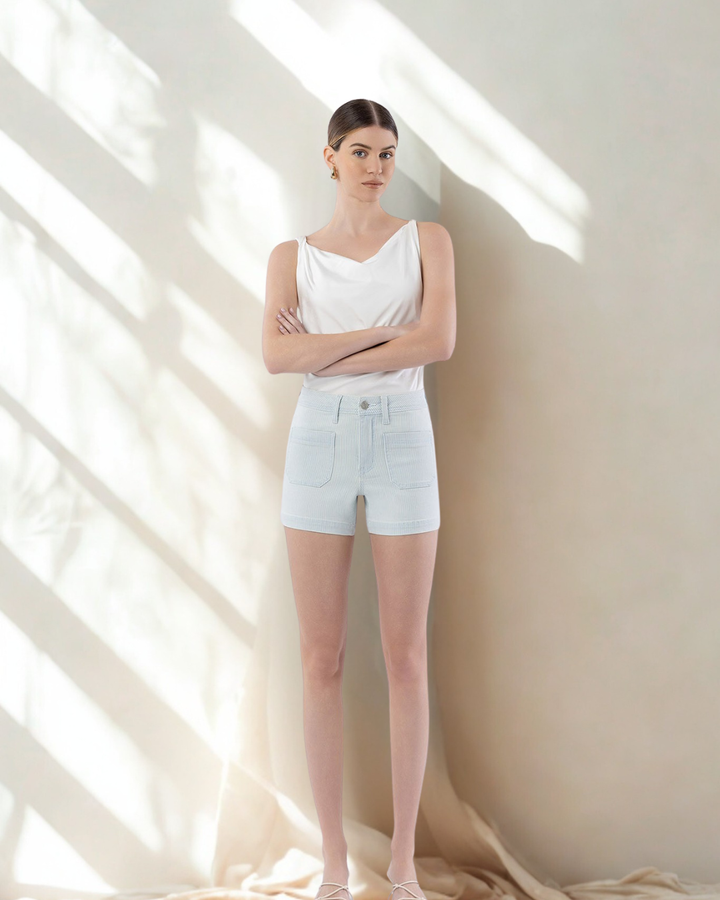 Emili Stripe Patch Pocket HR Denim Short