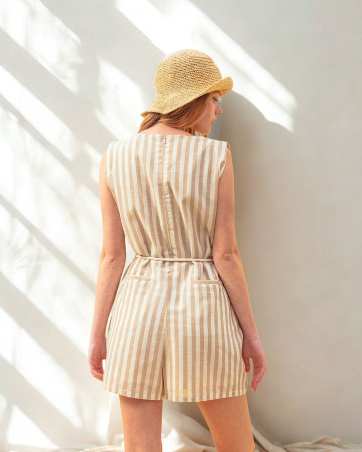 Bryanna Tonal Stripe Tie Waist Romper