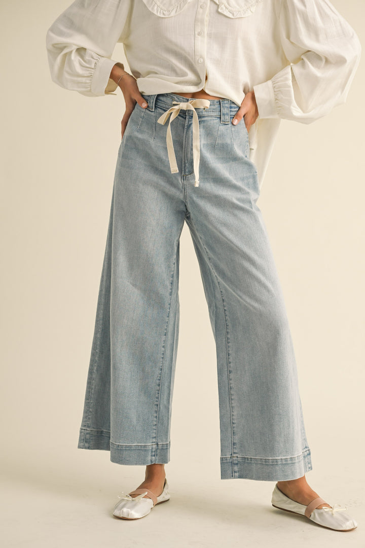 Jessee Wide Leg String Tie Ankle Denim Pant