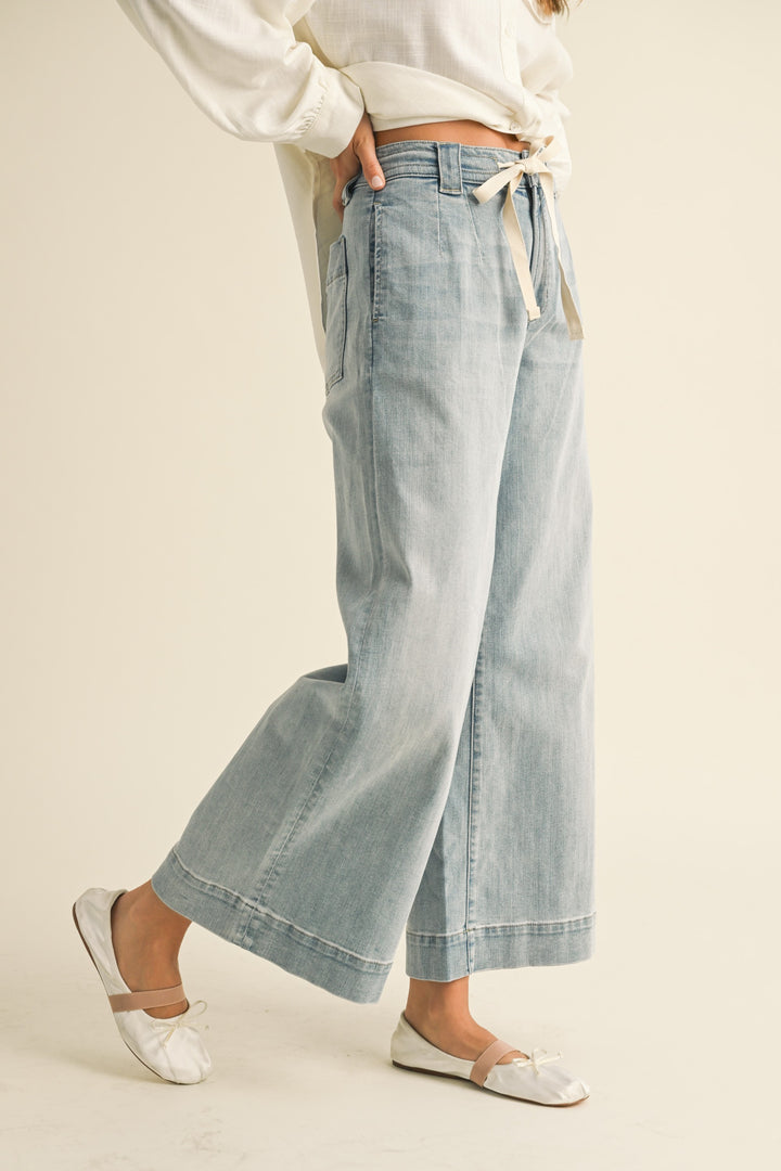 Jessee Wide Leg String Tie Ankle Denim Pant