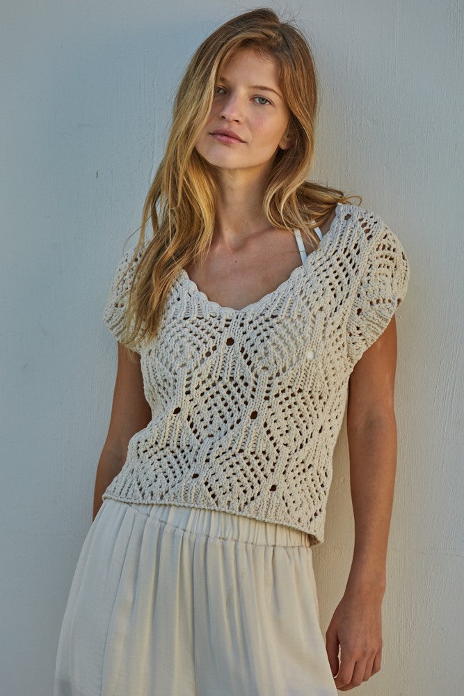 Eva Crochet Short Sleeve Sweater