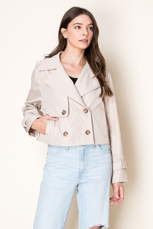 Solene Cropped Button up Trench Jacket