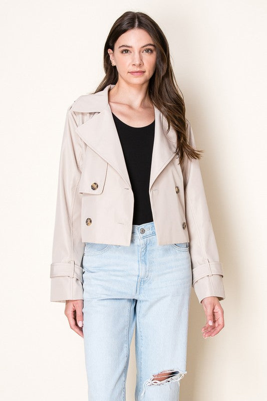 Solene Cropped Button up Trench Jacket