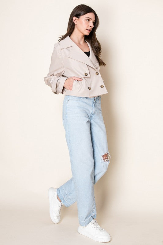 Solene Cropped Button up Trench Jacket