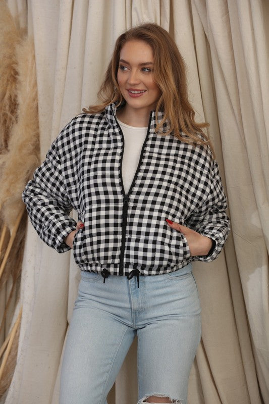 Isley Cropped Gingham Puffer jacket