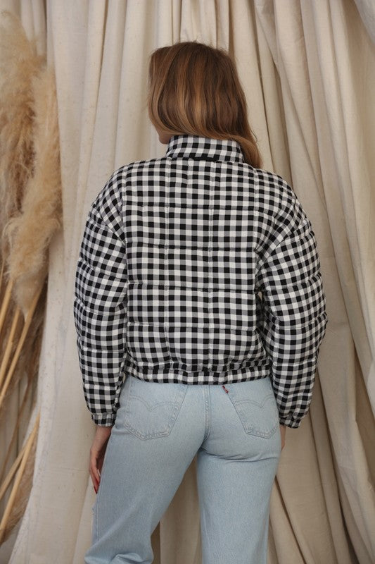 Isley Cropped Gingham Puffer jacket
