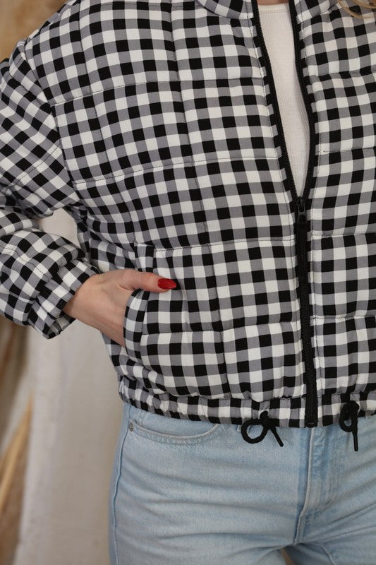 Isley Cropped Gingham Puffer jacket