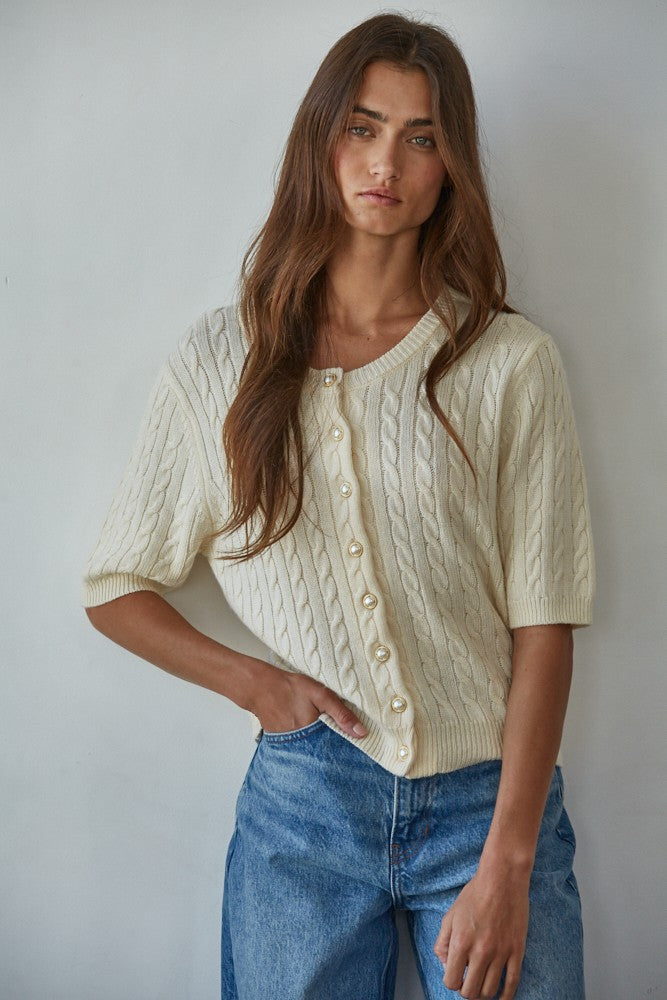 Helen Knit Cable Button Down Sweater