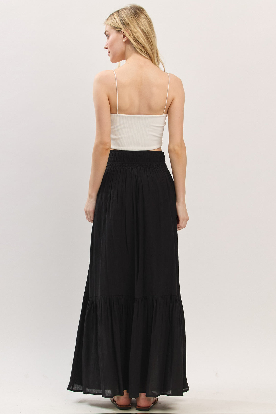 Blain Smocked Waist Button Maxi Skirt