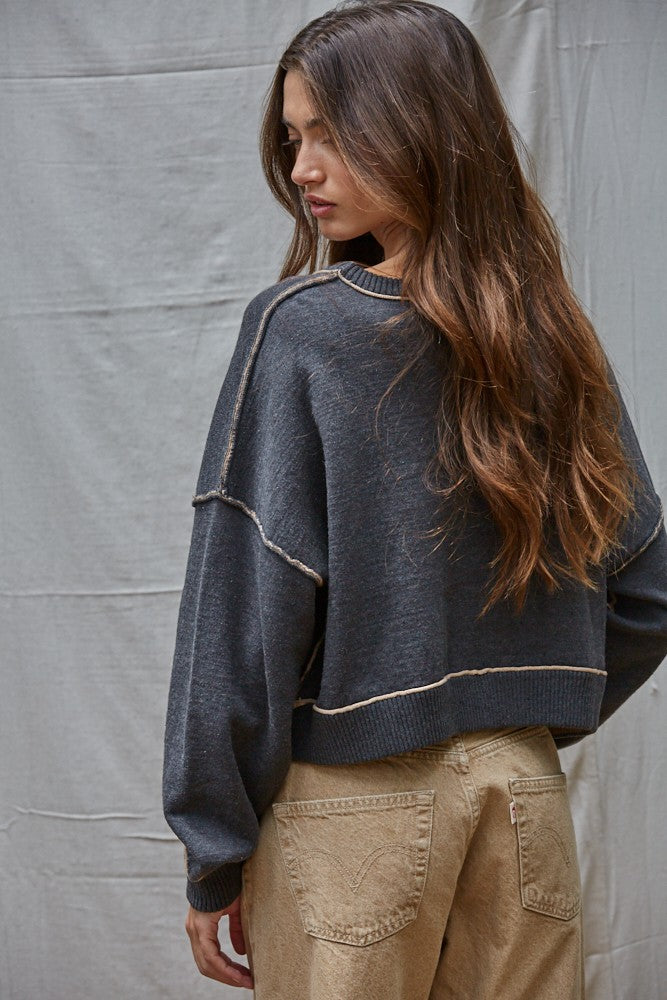 Jessica Contrast Stitch Pullover Top