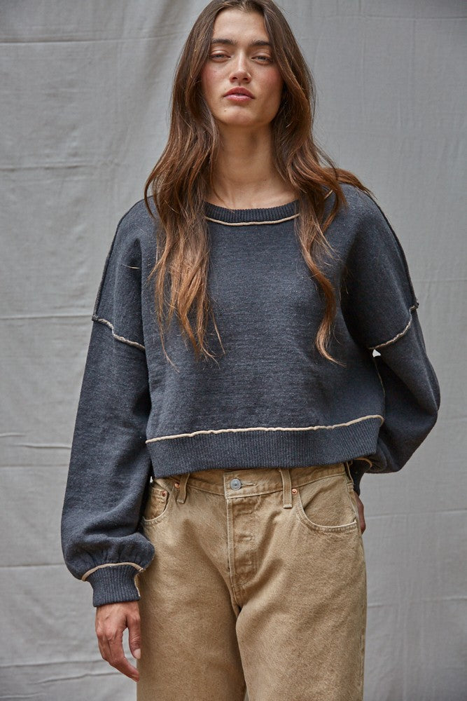 Jessica Contrast Stitch Pullover Top