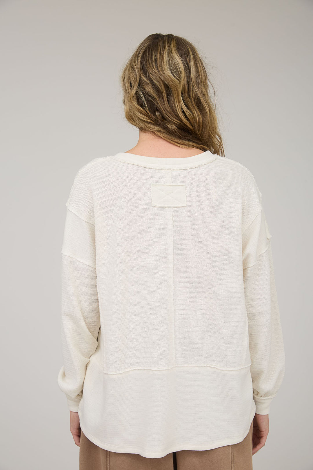 Alma Waffle Knit Split Neck Casual Top