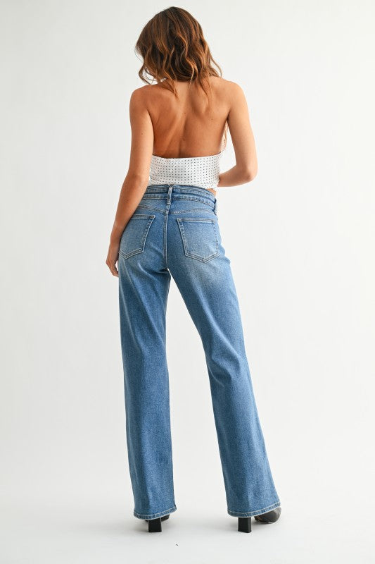 Andy Waistband Detail Wide Leg Jeans